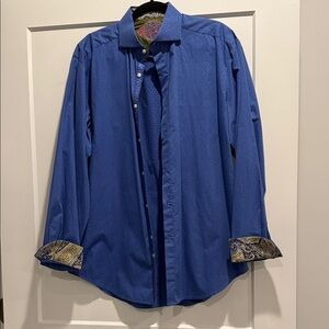 Robert Graham Men's Blue Dress Shirt with Paisley Accents